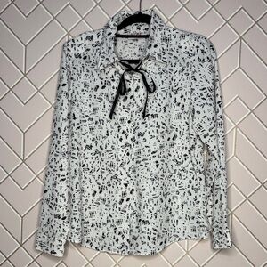 Elegant Monochrome Patterned Button Down Shirt Large size 38
